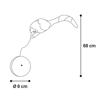 Diagramm eines Spielzeugs mit Schlangenform, Länge 68 cm und Durchmesser der Basis 8 cm.