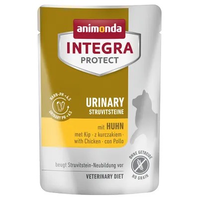 Animonda Integra Protect Urinary Struvite Stones with chicken, grain-free. Prevents new struvite stones. Veterinary diet, urine pH <6.5.