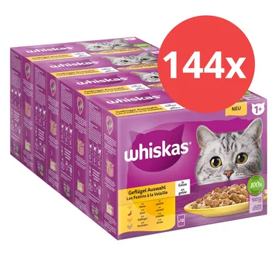 Whiskas Geflügel Auswahl in Gelee, 144x Portionsbeutel für Katzen ab 1 Jahr. Sorten: Huhn, Ente, Geflügel, Truthahn. 100% ausgewogene Ernährung. Whiskas Geflügel Auswahl in Gelee, 144x Portionsbeutel für Katzen ab 1 Jahr. Sorten: Huhn, Ente, Geflügel, Truthahn. 100% ausgewogene Ernährung.