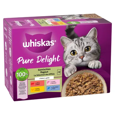 Whiskas Pure Delight 48 x 85 g Pack Mixto en bolsitas - Ragout clásico en gelatina