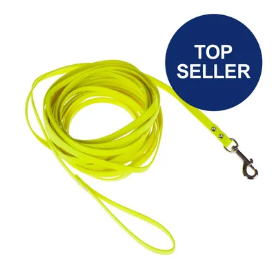Gelbe Hundeleine mit Metallkarabinerhaken, gekennzeichnet als 'Top Seller' in blauem Kreis. Gelbe Hundeleine mit Metallkarabinerhaken, gekennzeichnet als 'Top Seller' in blauem Kreis.