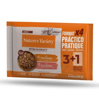 Nature's Variety Bites în sos 44 x 85 g - Pui și somon Nature's Variety Bites în sos 44 x 85 g - Pui și somon