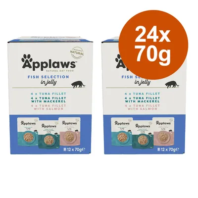 Applaws Fish Selection in Jelly, 24x70g. Enthält 4x Thunfischfilet, 4x Thunfischfilet mit Makrele, 4x Thunfischfilet mit Lachs. Natürliches Katzenfutter. Applaws Fish Selection in Jelly, 24x70g. Enthält 4x Thunfischfilet, 4x Thunfischfilet mit Makrele, 4x Thunfischfilet mit Lachs. Natürliches Katzenfutter.