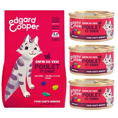 Edgard & Cooper Senior Kip en Kalkoen proefaanbieding voor katten - 2 kg brokjes + 255 g natvoer