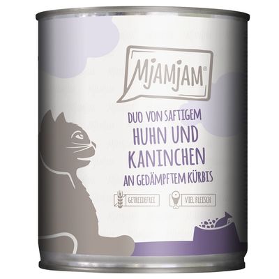 Sparpaket MjAMjAM Duo 12 x 800 g saftiges Huhn & Kaninchen an gedämpftem Kürbis