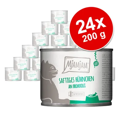 MjAMjAM Sappige kip met broccoli, graanvrij. Verpakking met 24 blikken van 200 g.