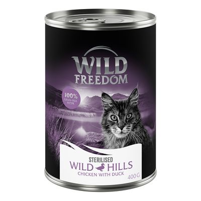 Wild Freedom Adult Sterilised 6 x  400 g - Graanvrij Wild Hills Sterilised - Eend & Kip