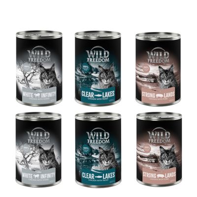Wild Freedom Adult, 6 x 400 g - bezzbożowa receptura Pakiet mieszany III (pstrąg, wieprzowina, konina)