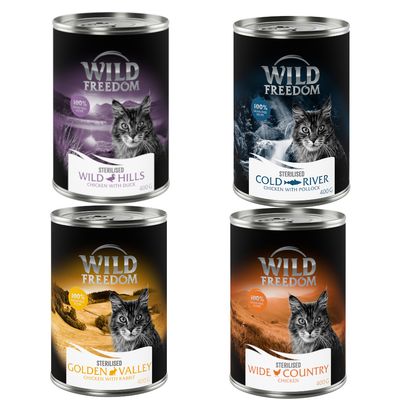 Wild Freedom Adult Sterilised 6 x 400 g - sans céréales pour chat Mix (2x poulet, 2x poulet & saumon, 1x poulet & lapin, 1x Hpoulet & canard)