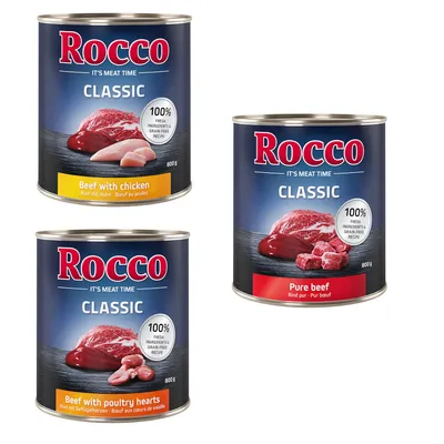 Rocco Classic Trial Pack 6 x 800g - Topseller Mix:  Pure Beef, Beef/Poultry Hearts, Beef/Chicken
