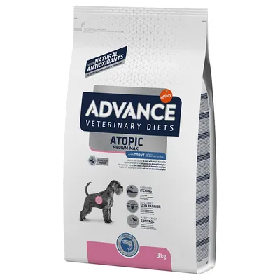 Advance Veterinary Diets Atopic Medium-Maxi with Trout, 3 kg. S texty: with natural antioxidants, clinically proven, reduces itching, restores skin barrier, atopy crisis control.