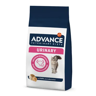 Advance Veterinary Diets Urinary Katzenfutter mit Huhn, Reis & Vollkornweizen. Unterstützt täglich die Reduzierung des Risikos der Kristallbildung im Urin. Abbildung einer Katze.