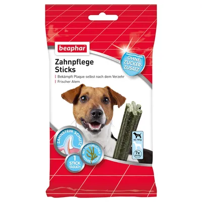Beaphar dental care sticks, fights plaque after eating, no added sugar, with natural seaweed, for dogs up to 10 kg, 7 sticks, 1 stick daily.