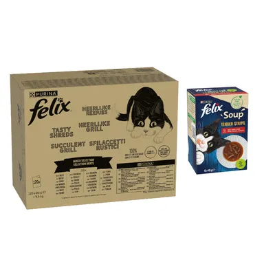 120 x 85g Felix As Good As It Looks Wet Cat Food + 48 x 85g Felix Wet Cat Food Free! * - Tasty Shreds Mixed Selection (120 x 80g) + Soup Time Tender Strips Farm Selection (48 x 48g) 120 x 85g Felix As Good As It Looks Wet Cat Food + 48 x 85g Felix Wet Cat Food Free! * - Tasty Shreds Mixed Selection (120 x 80g) + Soup Time Tender Strips Farm Selection (48 x 48g)