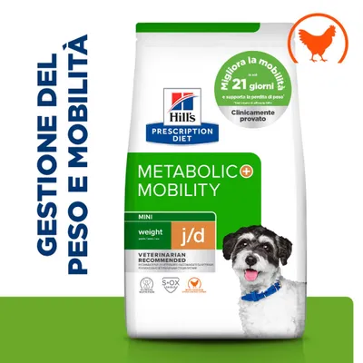 Hill's Prescription Diet Metabolic + Mobility Mini, supporta la gestione del peso e la mobilità, clinicamente testato, migliora la mobilità in 21 giorni, con pollo.