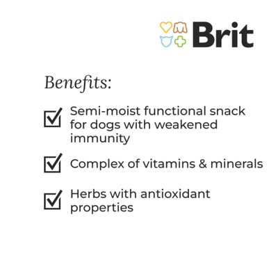 Brit VITAMINS FOR DOGS MULTIVITAMIN, Made in EU, Glucosamine Chondroitin Sulphate Vitamins A B C D E. Συσκευασία με σνακ σε μορφή μαξιλαριού.