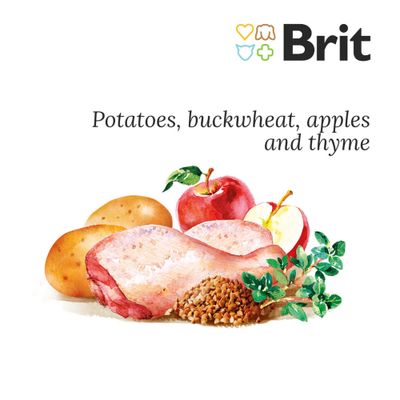 Brit Fresh Chicken with Potato száraztáp csomagolás, látható feliratok: FRESH CHICKEN, Fresh Chicken with Potato, GREAT LIFE, adult dogs, burgonya, hajdina, alma, kakukkfű.