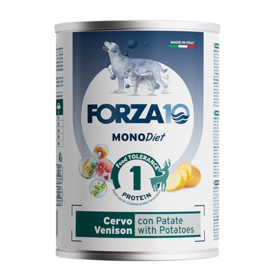 Forza10 Diet Hypoallergenic Hundefutter, Cervo con Riso (Wild mit Reis), 400g Dose. Für Nahrungsmittelunverträglichkeiten. Zutaten: Alga Rossa, Maitake, Aloe, Granatapfel, Papaya, Ginseng, Ananas.