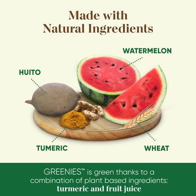 Greenies Dental Treats Medium 12–22 kg, made with natural ingredients, 6 pieces. Helps reduce plaque and tartar. Developed with veterinarians. 100% complete.
