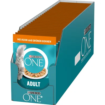 Purina ONE Adult hrana za mačke s piletinom i zelenim mahunama, pakiranje u izložbenoj kutiji. Purina ONE Adult hrana za mačke s piletinom i zelenim mahunama, pakiranje u izložbenoj kutiji.