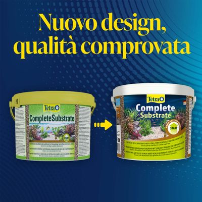 Tetra CompleteSubstrate Cambio di confezione: vecchio design a sinistra, nuovo design a destra. Testo in alto: Nuovo design, qualità comprovata.
