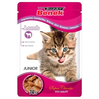 Super Benek Super Chunks Kitten, 24 x 100 g Jagnięcina w sosie