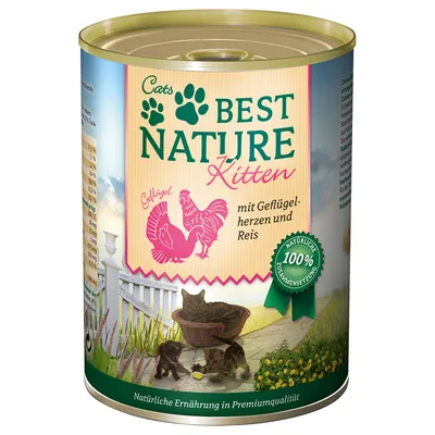 Lot Best Nature Kitten 12 x 400 g pour chaton - cœurs de volaille, riz