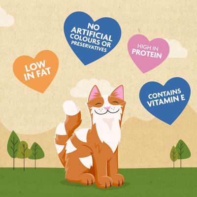 Meowee! Tuna Fillet Strips. Små bitar för små munnar, tillverkade med äkta tonfisk. Utan konstgjorda färgämnen eller konserveringsmedel. Fettsnålt.