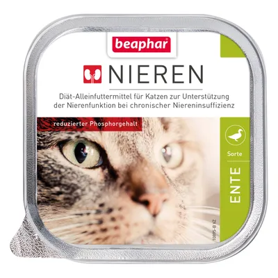 beaphar nierdieet compleet voer voor katten ter ondersteuning van de nierfunctie bij chronische nierinsufficiëntie, verlaagd fosforgehalte, eend.