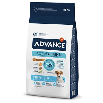 Advance Active Defense Puppy Mini, 7kg, mit Huhn, Prebiotika, Probiotika und Ballaststoffen. Für Welpen von 2-10 Monaten, Gewicht 1-10kg. Unterstützt Immunsystem und Gehirnentwicklung.
