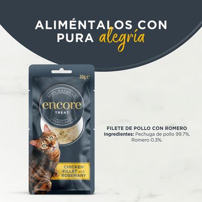 Encore Treat, 100% ingredientes naturales, filete de pollo con romero, 30g.