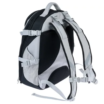 Zaino con spallacci imbottiti, tasche in rete e fibbie regolabili. Schienale ergonomico per il comfort.