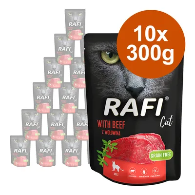 RAFI Cat Nassfutter mit Rind, getreidefrei, für erwachsene Katzen. Packungsgröße: 10 x 300g.