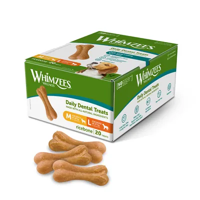 Whimzees by Wellness Ricebones - Grösse M/L: für mittelgrosse & grosse Hunde (12-27 kg, 20 Stück) Whimzees by Wellness Ricebones - Grösse M/L: für mittelgrosse & grosse Hunde (12-27 kg, 20 Stück)