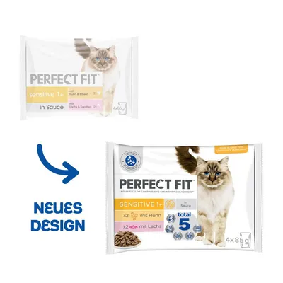 Perfect Fit Sensitive 1+ szószban, új dizájn. Csirkével és borsóval x2, lazaccal és sárgarépával x2, hozzáadott mesterséges színezék nélkül, 4x85g csomag. Perfect Fit Sensitive 1+ szószban, új dizájn. Csirkével és borsóval x2, lazaccal és sárgarépával x2, hozzáadott mesterséges színezék nélkül, 4x85g csomag.