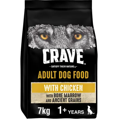 Crave adult dog food with chicken, bone marrow and ancient grains, 7kg, suitable for dogs aged 1 year and older.