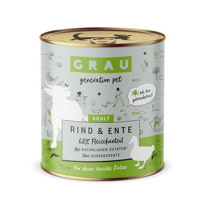 GRAU Grandi Golosi Senza Cereali 6 x 800 g umido gatto Manzo & Anatra - NUOVO