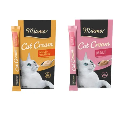 Säästöpakkaus: Miamor-kissantahnat 66 x 15 g - lajitelma: Multi-Vitamin Cream & Malt