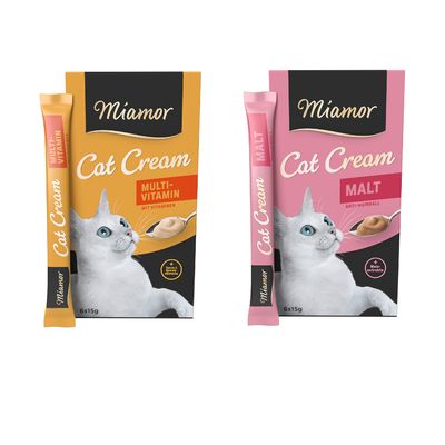 Säästöpakkaus: Miamor-kissantahnat 66 x 15 g lajitelma: Multi-Vitamin Cream & Malt