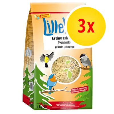 Lillebro Erdnuss Peanuts gehackt, 1 kg, Ambrosia-kontrolliert, 3x Packung, für alle Jahreszeiten. Sichtfenster mit gehackten Erdnüssen und Vogelillustrationen auf der Verpackung. Lillebro Erdnuss Peanuts gehackt, 1 kg, Ambrosia-kontrolliert, 3x Packung, für alle Jahreszeiten. Sichtfenster mit gehackten Erdnüssen und Vogelillustrationen auf der Verpackung.