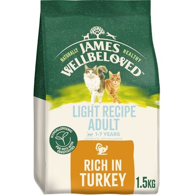 Light recipe adult food, 1-7 years, rich in turkey, hypoallergenic for pets with sensitivities, 1.5kg pack