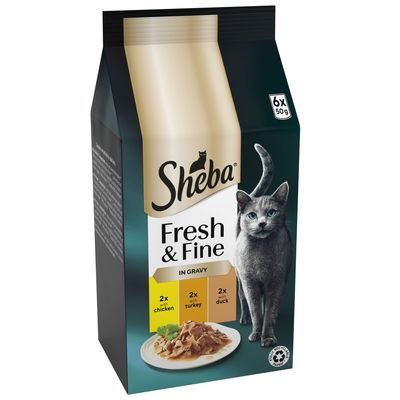 Sheba Fresh & Fine in Gravy Mini Pouches 6 x 50g Chicken, Turkey & Duck in Gravy