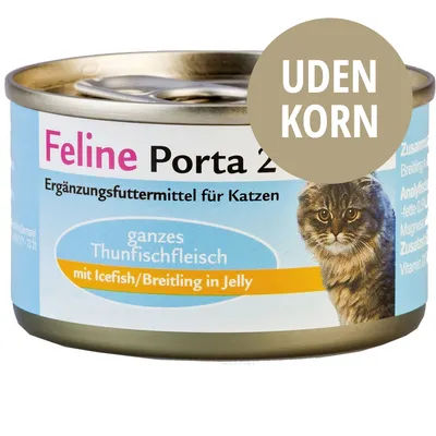 Feline Porta 21 kattemad, Ergänzungsfuttermittel für Katzen, ganzes Thunfischfleisch mit Icefish/Breitling in Jelly, UDEN KORN synlig på dåsen Feline Porta 21 kattemad, Ergänzungsfuttermittel für Katzen, ganzes Thunfischfleisch mit Icefish/Breitling in Jelly, UDEN KORN synlig på dåsen