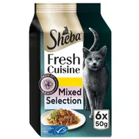Sheba Fresh Cuisine Mixed Selection, Taste of Hawaii, 6 x 50g packs, certified sustainable seafood MSC label shown on packaging.