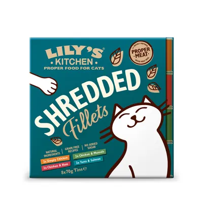 Lily's Kitchen Shredded Fillets -säästöpakkaus kissoille 8 x 70 g - lajitelma (4 makua)