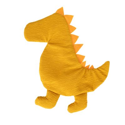 Жълта плюшена играчка с форма на динозавър с оранжеви шипове по гърба.