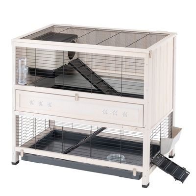 Cage en bois Ferplast Cottage Indoor Home pour lapin et cochon d'Inde blanc : L 107,5 x l 67,5 x H 102 cm