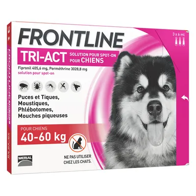 FRONTLINE TRI-ACT, 40 - 60 kg - 12 mois de protection (2 x 6 pipettes)
