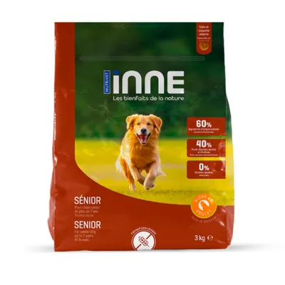 NUTRIVET INNE SENIOR, 3 kg. Pro starší psy od 7 let, všechny rasy. 60 % ingrediencí živočišného původu, 40 % ovoce, zelenina, byliny, 0 % obilovin. Riche en poulet. NUTRIVET INNE SENIOR, 3 kg. Pro starší psy od 7 let, všechny rasy. 60 % ingrediencí živočišného původu, 40 % ovoce, zelenina, byliny, 0 % obilovin. Riche en poulet.