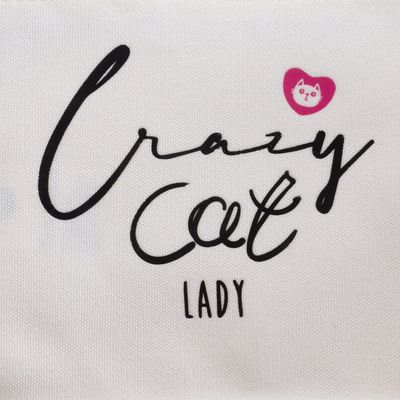 Textbild mit der Aufschrift 'Crazy Cat Lady' und einem rosa Herz mit Katzenmotiv.